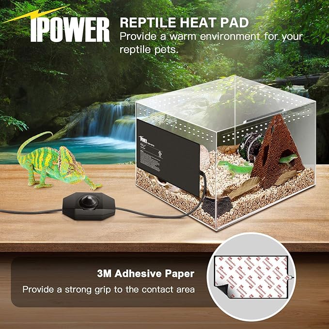 iPower 8X18 Inch 24 Watts Reptile Heating Mat with Adjustable Temperature Controller Under Tank Warmer Terrarium Heat Pad for Reptiles and Amphibians, for 50-60 Gallon Tank, 2 Pack