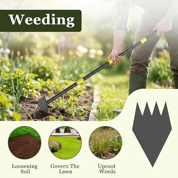 Heavy Duty Garden Hoe, 60" Adjustable Length Long Handle Hoe Garden Tool Weeding Tool for Grass Removal, Lawn Care, Soil Loosening & Cultivating