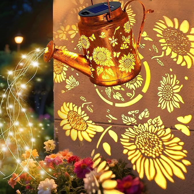 Big Solar Lanterns Outdoor Waterproof, Gift for Mom Grandma Women Wife Daughter Mother's Day, Sunflower Watering Can Light with Shepherd Hook, Hanging Lantern Solar Path Light, Yard Patio Garden Decor