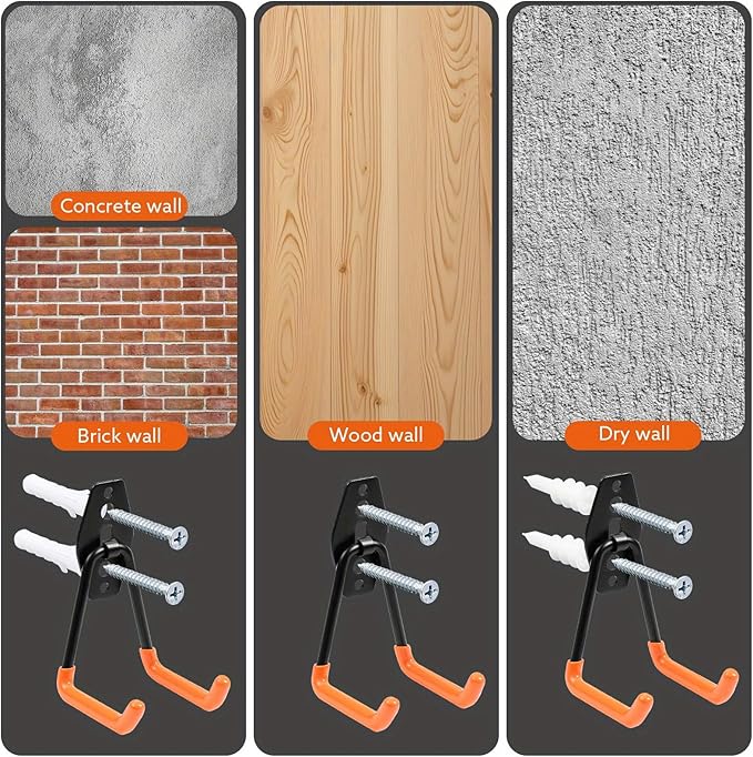 28 Pack Garage Hooks Heavy Duty, Industrial Wall Mount Garage Storage Hooks for Hanging Bike, Ladder and Garden Tools, Organization System with Mop Broom Holders, 100 LBS Capacity, Orange