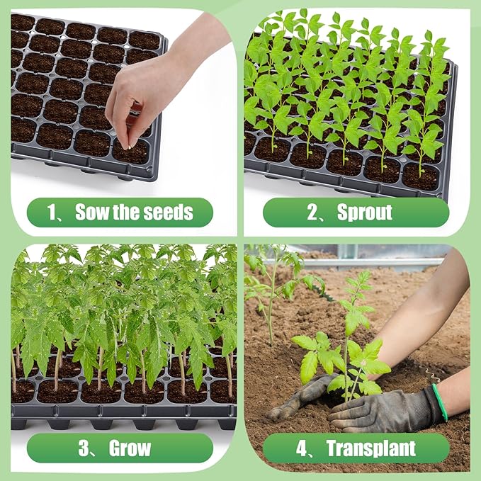 Apipi Seed Starter Tray Fits 1020 Growing Trays - 10 Pcs 72 Cell Reusable Seedling Nursery Trays, Thick Gardening Germination Trays with Drain Holes for Plant Seeds Propagation