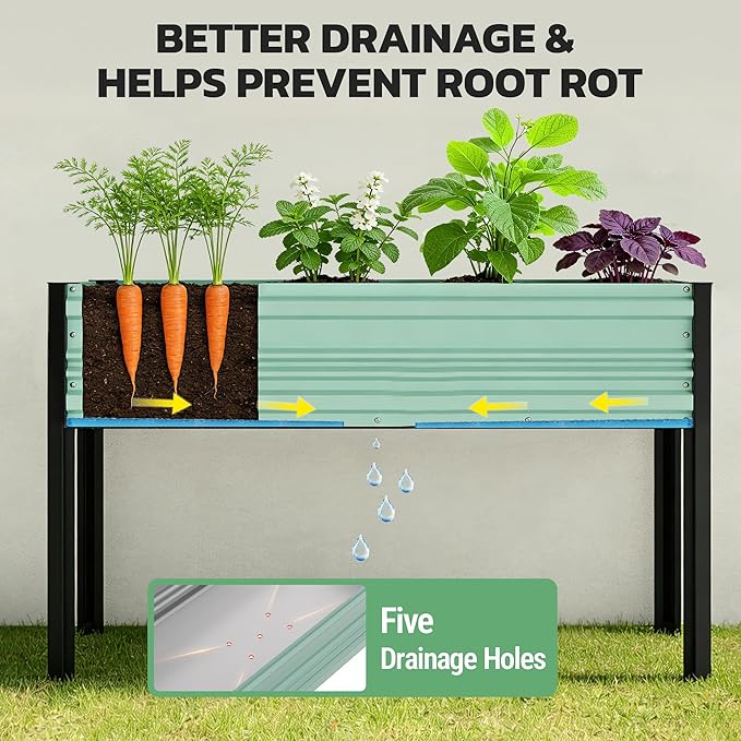 WORKPRO 48x24x32in Outdoor Galvanized Raised Garden Bed with Legs, 600LB Elevated Planter Box for Vegetable, Flowers, Herbs, Light Green