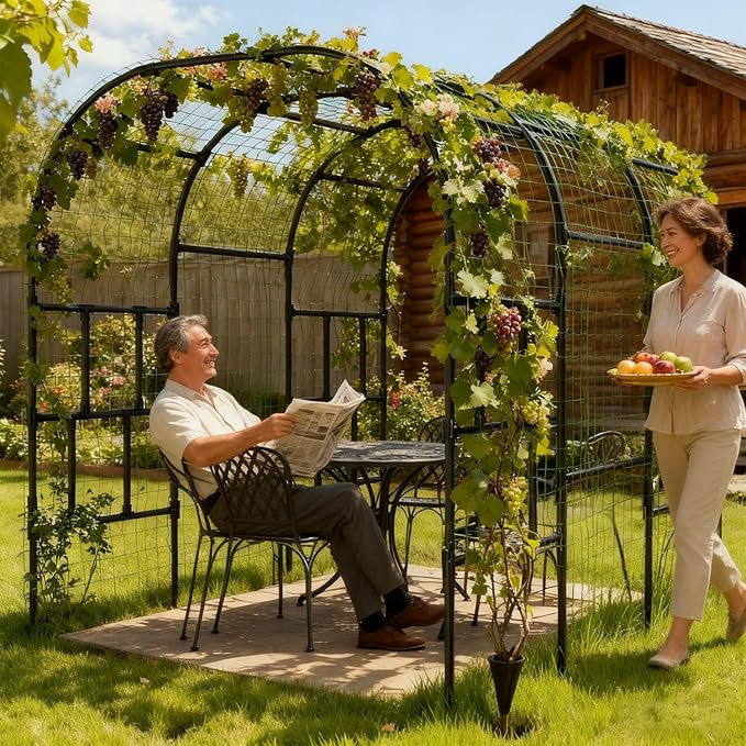 SUNYRISY Garden Arch Trellis, 118" x 79" x 87" Extra Large Garden Trellis for Climbing Plants Outdoor, Tall Archway Plant Support Garden Gazebo Outdoor for Grape Vine Vegetable Flower