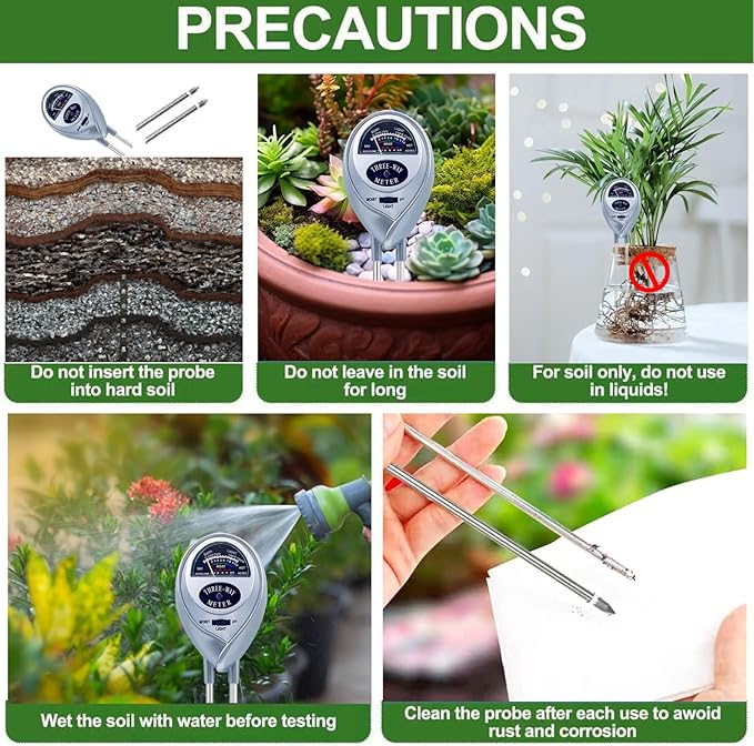 Soil Tester, Soil pH Meter, 3-in-1 Soil Moisture/Light/pH Tester, Plant Moisture Meter Light and PH Tester Gardening Tool Kits for Plant Care, Great for Garden, Lawn, Farm, Indoor & Outdoor Use
