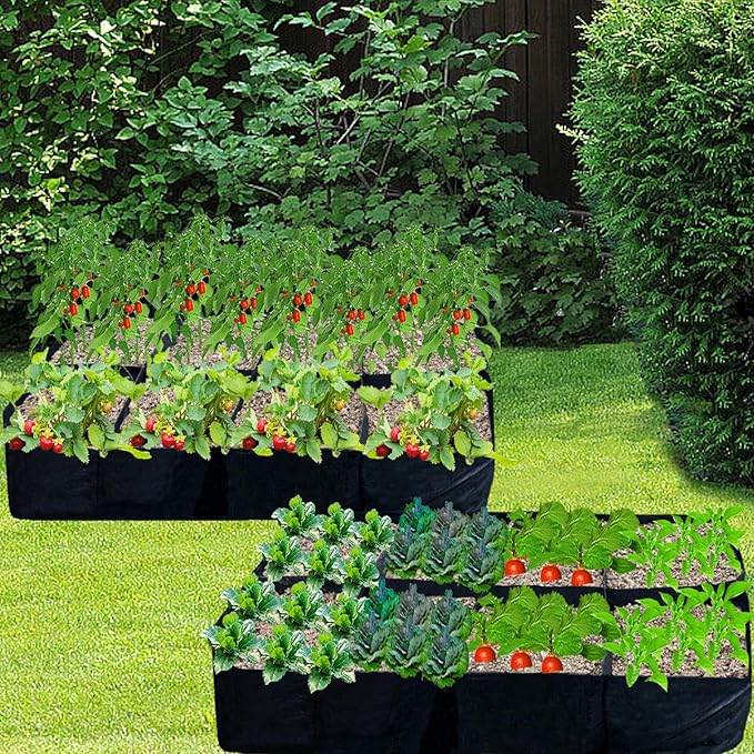 2PCS 6x3x1ft Fabric Raised Garden Bed,128 Gallon 8 Grids Rectangle Plant Grow Bags,Durable Outdoor Planter Raised Beds Pot for Growing Herbs Flowers Vegetables Potatoes Carrots