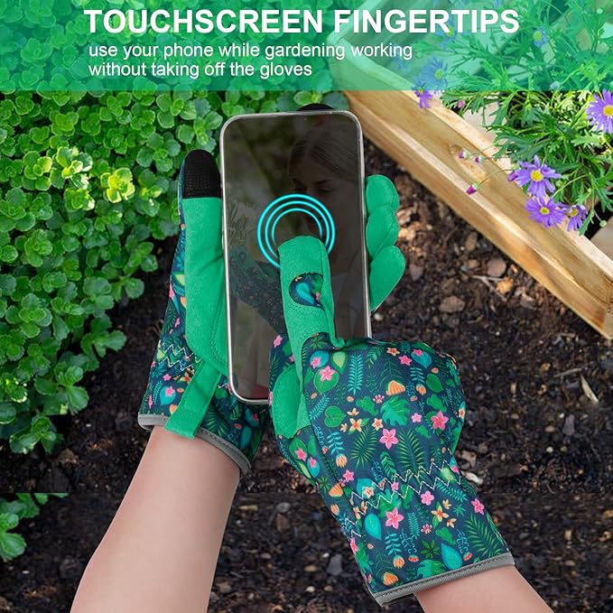 Leather Gardening Gloves for Women Thorn Proof Garden Gloves Touch Screen Working Gloves Gifts,M