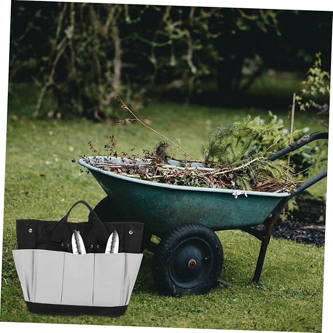 Uonlytech Garden Tool Storage Organizer Bag Multi-Pocket Oxford Cloth Tote for Gardening Tools Spacious Design for Easy Organization for Home and Outdoor Use Grey