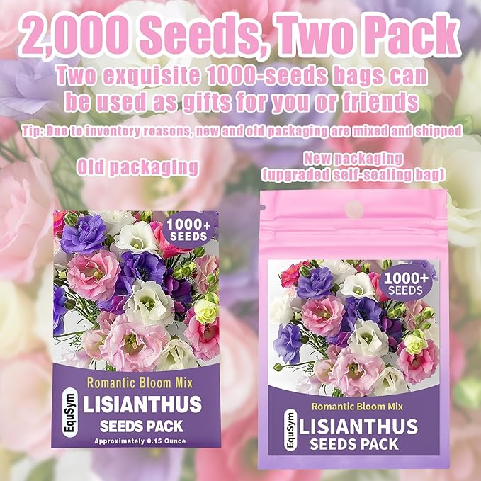 2000+ Lisianthus Seeds for Planting - 2 Pack Mixed Color Perennial Eustoma Grandiflorum Seeds for 2026, Thornless Rose Flowers Seed for Planting, Wildflower, Non-GMO, Garden, Indoor Blooms
