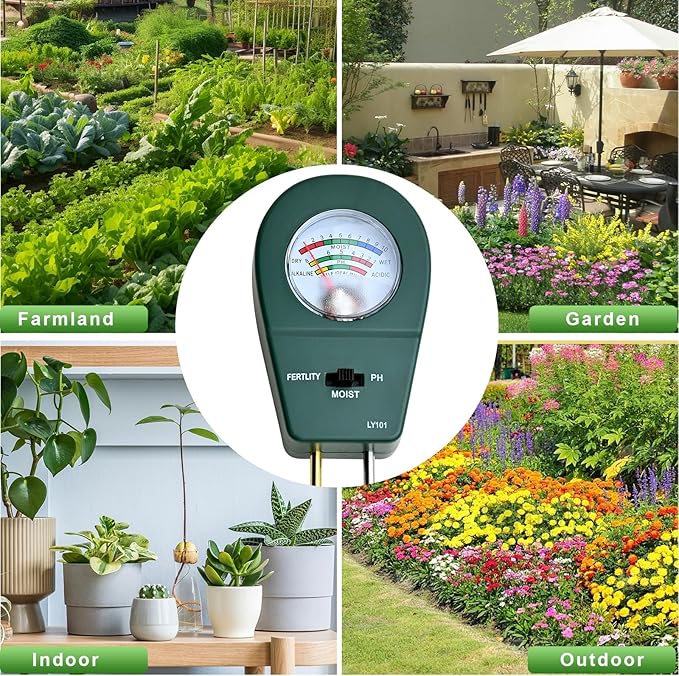 Powboro 3-in-1 Soil Tester Kit – Moisture/pH/Fertility Meter for Garden, Lawn, Potted Plants No Battery Needed Indoor/Outdoor Soil Test Kit