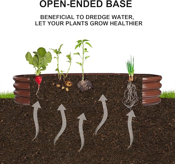 Raised Garden Bed GRS Certified Galvanized Planter Box Outdoor, 6.5ft Oval Rot-Resistant Metal Garden Bed Planter, Recycled Eco-Friendly Material Planter for Vegetables Flowers Herbs (Brown)