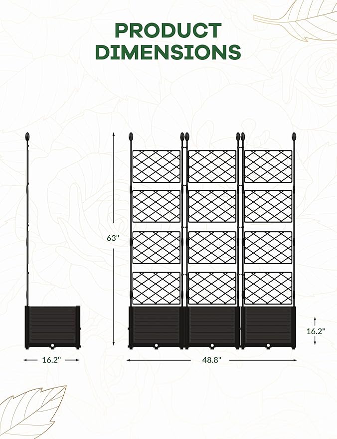 CABIHOME Planter Box with Trellis - Plastic Raised Garden Beds & Metal Trellis w/Drain Plug - Outdoor Raised Planter Box Privacy Screen for Climbing Plants, Flowers, Veggies & Fruits