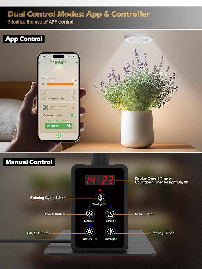Grow Light with Stand, LED Plant Light for Indoor Plants, Full Spectrum Grow Lamp, Adjustable Height (Black, 12W)