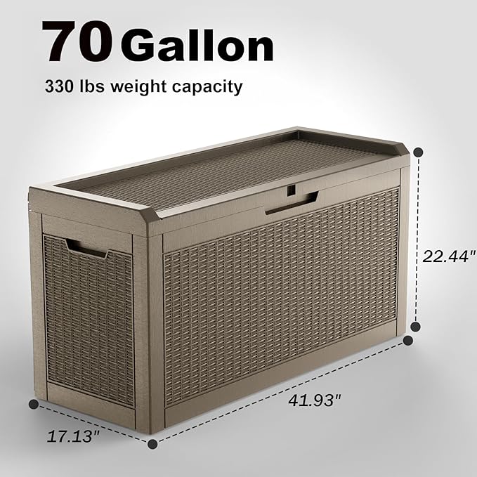 DRATO 70 Gallon Outdoor Storage box Waterproof, Resin Large lockable Deck Storage Box, Waterproof Storage Containers and Patio Furniture Side Table for Pool and Garden Accessories (70 Gallon, Gray)