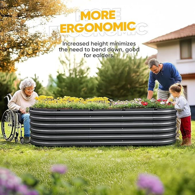 KING BIRD Raised Garden Bed Kit 2025 Upgraded Quick-Setup Galvanized Planter Garden Box Outdoor for Gardening, Vegetables, Flowers, 94x36x23 in, Dark Grey