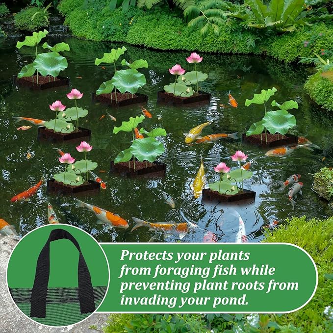 6PCS Mesh Aquatic Pond Plant Baskets, 2 Gallon Large Pond Planting Bags Reusable Aquatics Planter Pot Water Lily Growing Container with Handles for Lotus Bog Plant Garden Terrestrial Plants, 7.9"