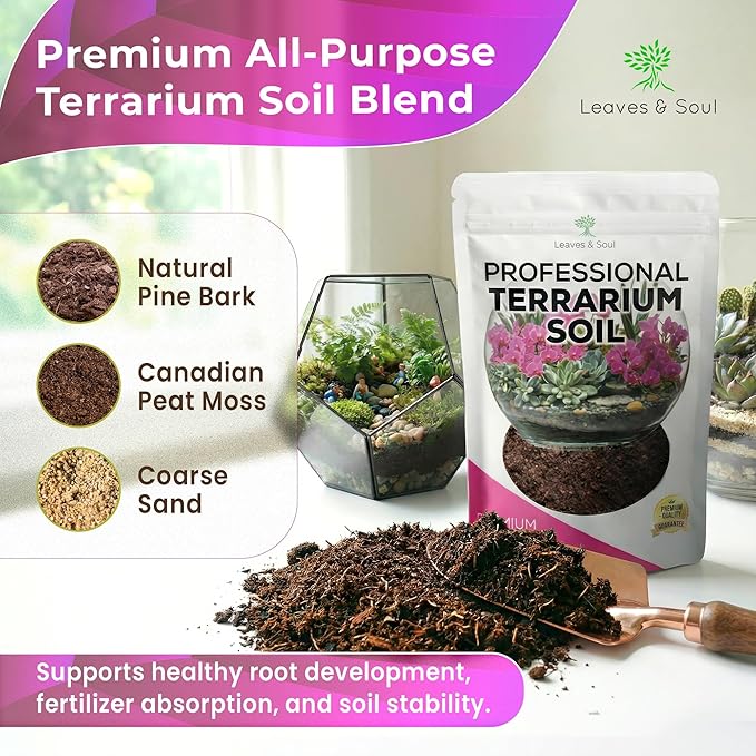 Professional Terrarium Soil Mix 2.2 Quarts Ready to Use, Premium Terrarium Potting Soil for Succulents Cactus Aloe Plants, Pine Bark Peat Coarse Sand, Well Draining Terrarium Mix Made in USA