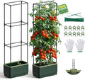 2Pack Raised Garden Bed Tomato Planter with Trellis, 52" Self Watering Tomato Planter with Water Level Indicator, Larger Rectangular Tomato Cages for Indoor & Outdoor Climbing Vegetable and Plants (2)