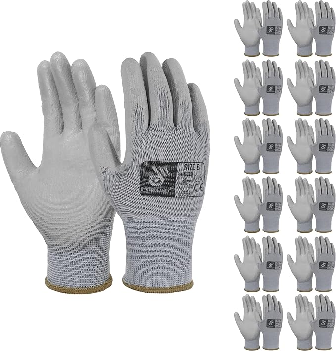 HLDD HANDLANDY PU Coated Safety Work Gloves, 6/12 Pairs Work Gloves