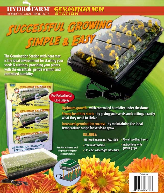 Jump Start CK64050 Germination Station w/Heat Mat Tray, 72-Cell Pack, One size, 2" Dome