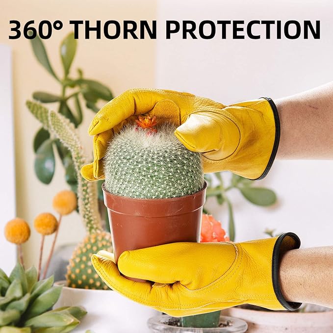 Vgo... 1-Pair Unlined Cow Grain Leather Work and Driver Gloves with Cow Split Leather Palm Patch (Size L, Gold,CA9590)