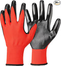 Nitrile Coated Work Gloves - 12 Pairs Red Construction Gloves for Women & Men Winter Work, Reusable Firm Grip Heavy Duty Gloves for Working, Gardening, Fishing, Climbing, Extra Large