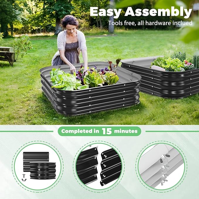 Galvanized Raised Garden Bed, 4x4x1ft Garden Planter Bed Outdoor, Heavy Duty Rustproof Steel Raised Bed Kit for Gardening Vegetables Fruits Flowers Grow Black