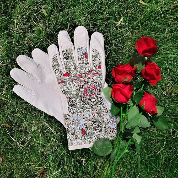 Lady Gardening Work Gloves, Premium Goat Leather Palm, Plants Thorn Resistance, Wrist and Lower Arm Protection,Women Medium Size
