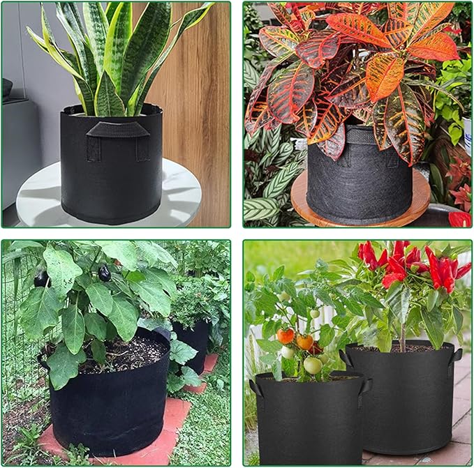 Grow Bags (3-Pack) - Heavy Duty Fabric Pots for Vegetables, Fruits, Flowers, Plants | Aeration Fabric Prevents Root Circling & Overwatering | Durable, Reusable (Round, 1 Gallon)