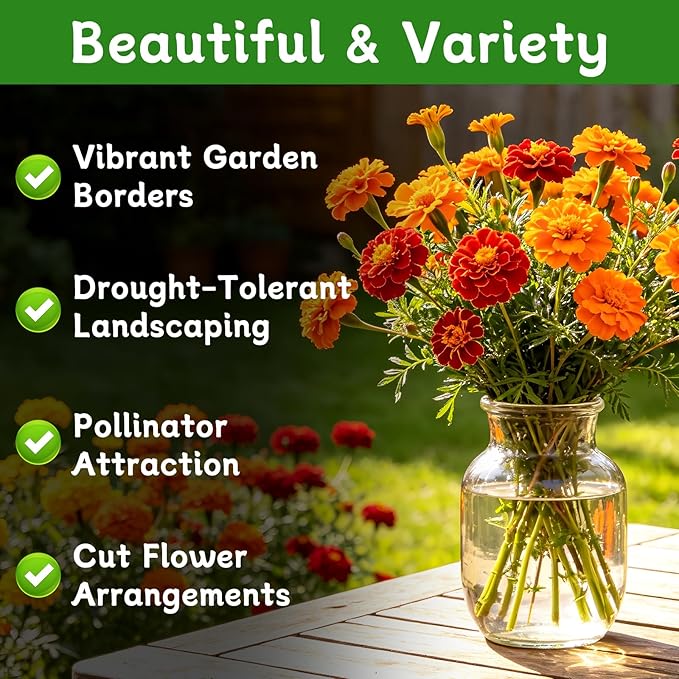 LUOJIBIE Marigold Seeds, 6,000+ Marigold Seeds for Planting Outdoor & Indoor, Flower Seeds Bulk for Gardening and Home, Non-GMO Heirloom, Easy to Grow