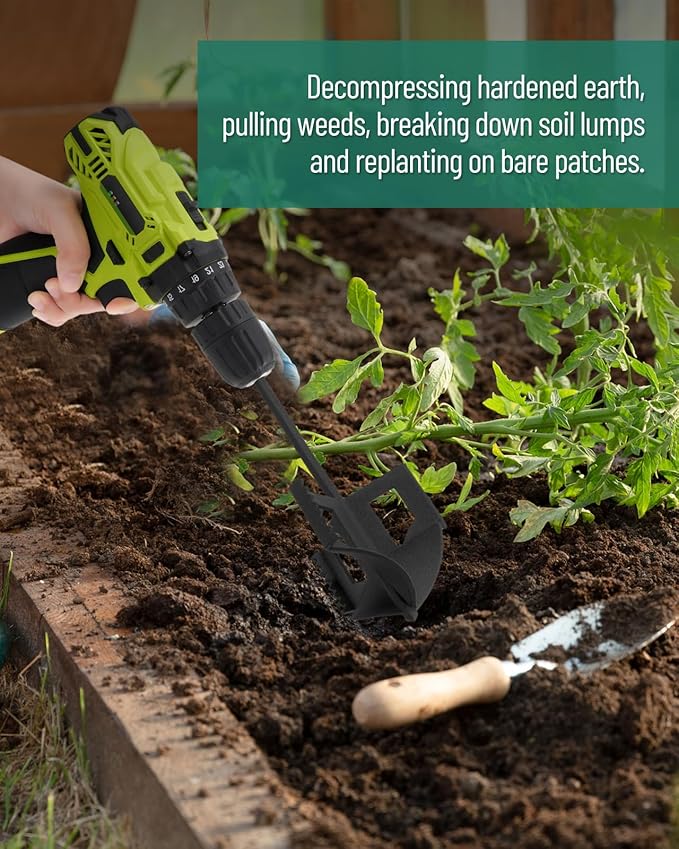 4-in-1 Cultivator Soil Tiller-Soil Digger and Soil Loosener for Gardening Bed and Plant Box,Bulb Planter Auger for 3/8" Hex Drive Drill