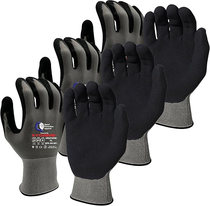 Quest Protective Apparel Cut Resistant Work Gloves (ANSI A1) – Lightweight Graphene Gloves for Gardening,DIY,Mechanical & General Handling – Breathable Grip Gloves for Men & Women – X-Large, Pack of 3