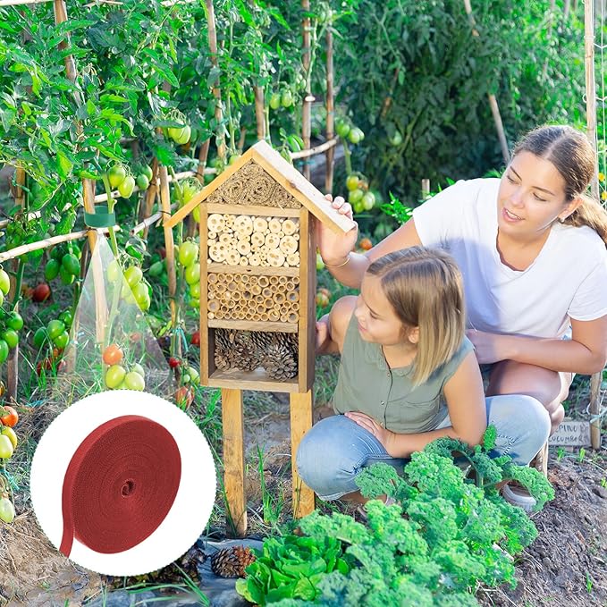 1-Roll Garden Plant Tape, 33 ft x 0.5 in Garden Hook and Loop Plant Ties Multi-Purpose Use Adjustable and Reusable Twist Wire Tape for Plants/Flowers/Vines [Red]