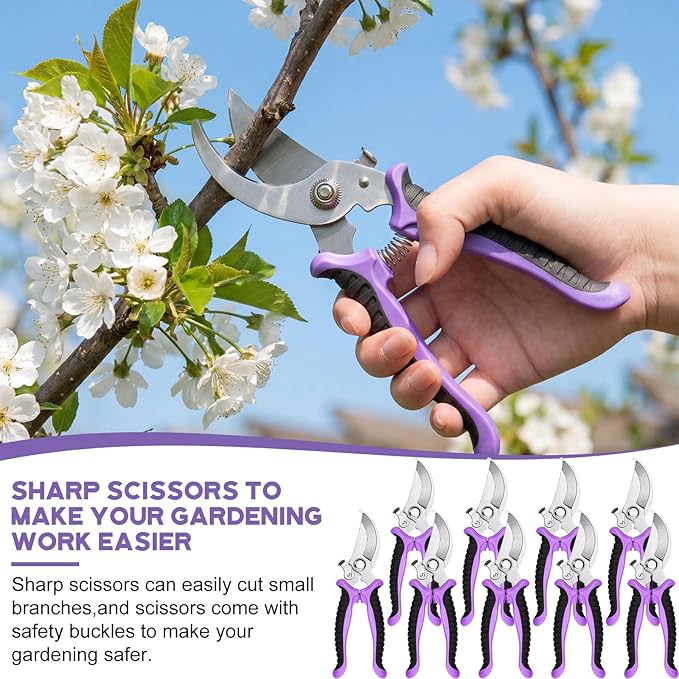 Lothee 9 Pcs Garden Shears Pruning Garden Clippers Bulk Bypass Pruner Heavy Duty for Gardening Hedge Plant Cutting Flower Scissors for Tree Trimming Bonsai Cutting Fruits Picking(Purple)