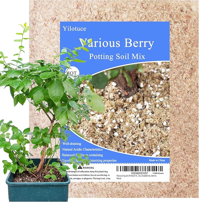 8 Quarts Premium Natural Acidic Potting Soil for Blueberries, Cranberries, Raspberries, Strawberries, Berries