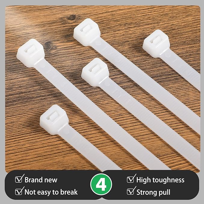 Nuanchu 100 Pcs 30 Inch White Zip Ties Heavy Duty Cable Ties for Indoor and Outdoor Binding Fences, Awnings Tying, Branches Bundling of Crops
