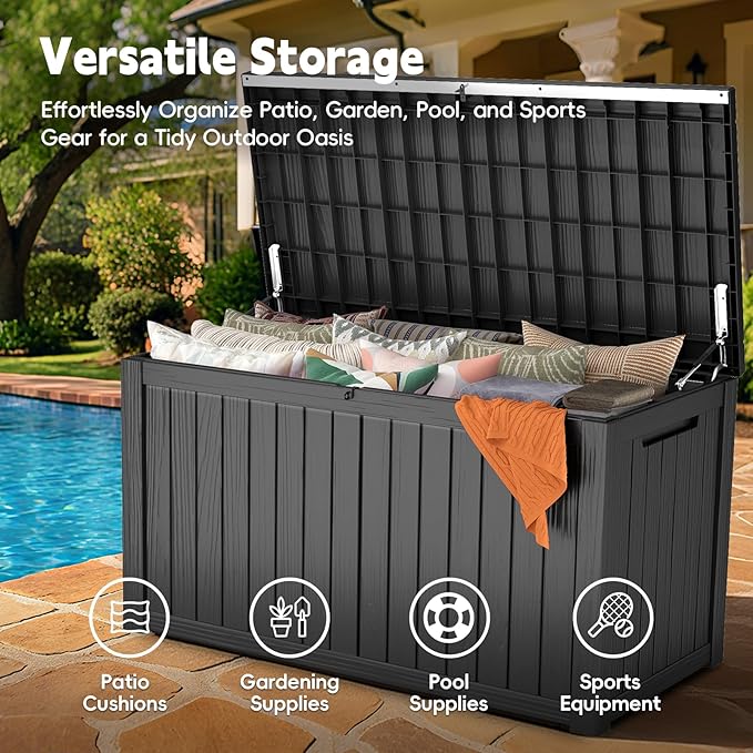 Outdoor Storage Box, Waterproof Deck Box, Outdoor Patio Storage Bin, Weatherproof (Black, 200 Gallon)