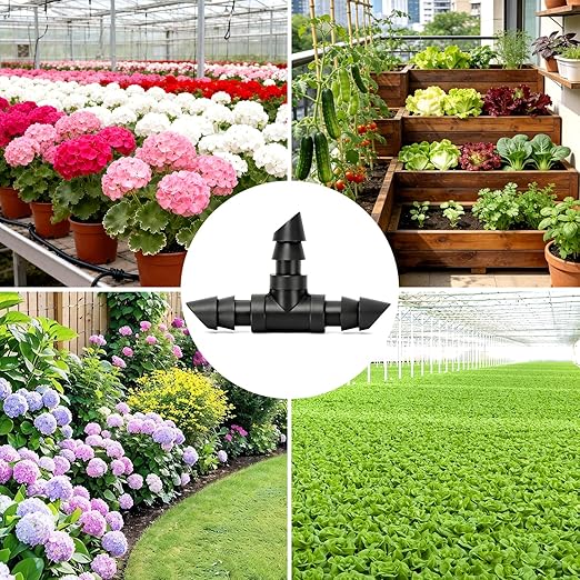100 Pack 1/4" Drip Irrigation Tee Fittings：1/4'' Drip Line Double Barbed Tee Connectors for 1/4 Inch Irrigation Tubing Quarter Inch 3-Way T Connector for Irrigation System