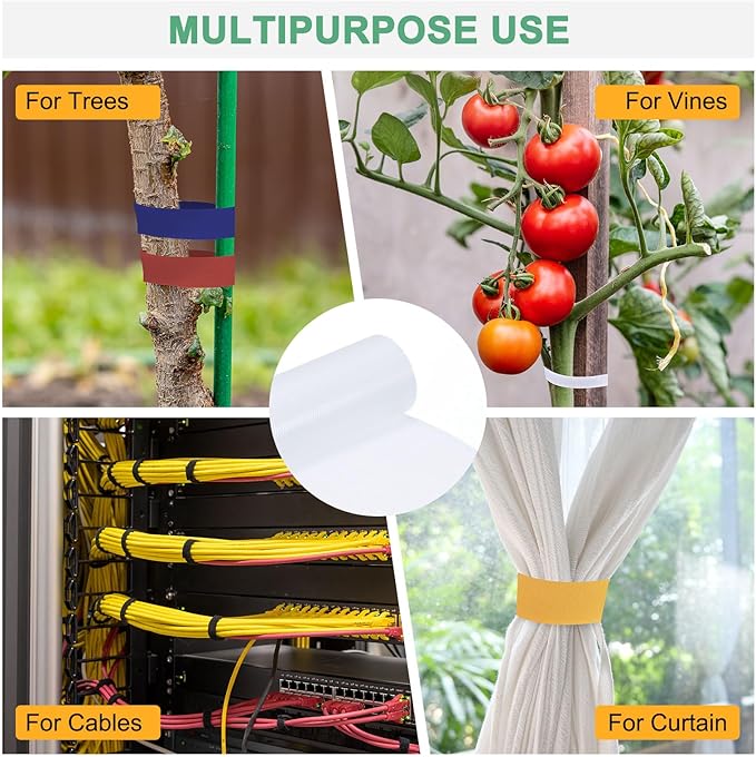 1-Roll Garden Plant Tape, 16 ft x 2 in Garden Hook and Loop Plant Ties Multi-Purpose Use Adjustable and Reusable Twist Wire Tape for Plants/Flowers/Vines [White]