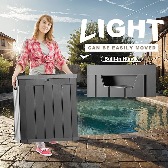 Waterproof Outdoor Storage Box, 50 Gallon Lockable Deck Box, UV-Resistant Outside Storage Bin With Hydraulic Lid For Patio Furniture, Cushion Organizer, Garden Tools, Pool Accessories, Black