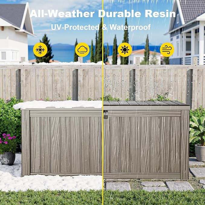 150 Gallon Deck Box Large Outdoor Storage Box Waterproof for Patio Furniture,Outdoor Cushions,Garden Tools and Pool Supplies,Weatherproof(Grey,150Gallon)