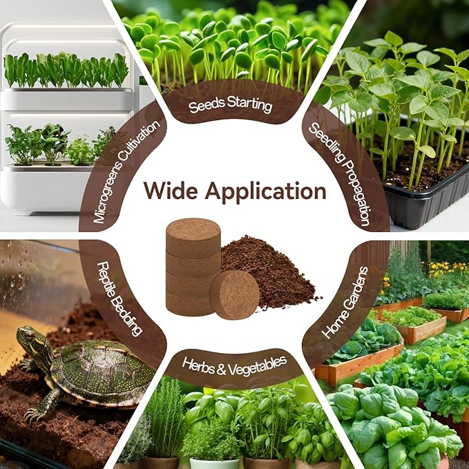 Halatool 100 Pcs Coco Coir Pellets, Coconut Soil Pellets for Seed Starting, Potting Soil Mix, Cat Grass Soil, Compressed Dirt Pods for Plants, Vegetables, Fruits, Flowers