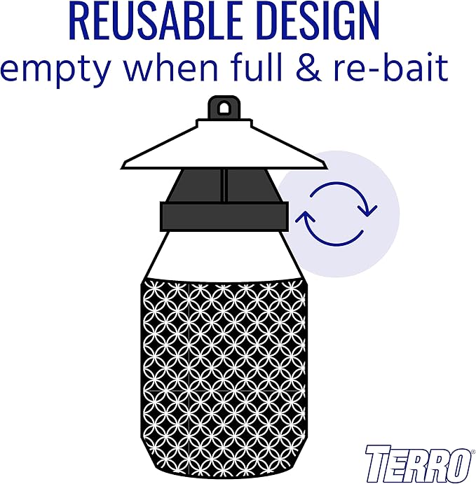 TERRO T380 Outdoor Reusable Fly Magnet Fly Trap - Poison Free Trap with Bait