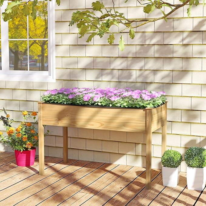 Giantex Raised Garden Beds Set of 2, Elevated Wood Planter Box with Liner, 47"x23"x30" Freestanding Raised Bed for Indoor Outdoor Plants, Vegetables Flower Herbs Fruit Gardening
