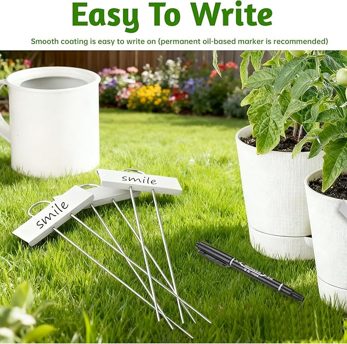 20 PCS Metal Plant Labels for Outdoor Garden Weatherproof, Reusable Metal Plant Markers, for Plants Herb Seedlings Flowers (White)