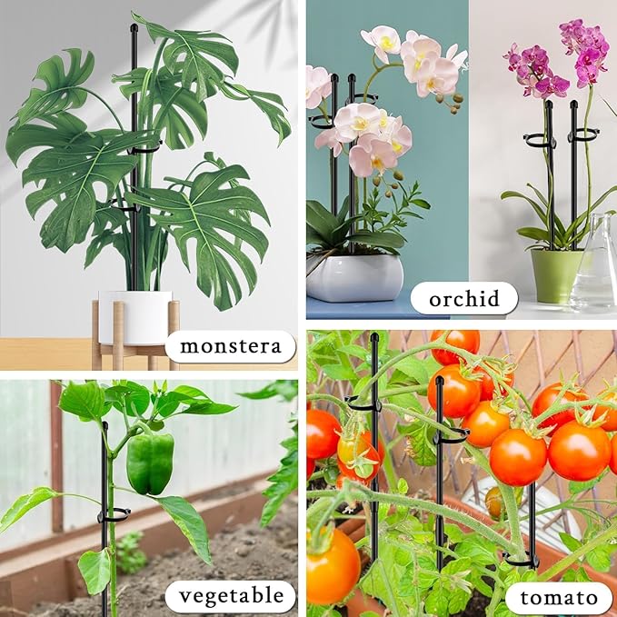 20Pcs Plant Support Stakes 17 inch SupKing Garden Orchid Sticks Extended to 3ft 4ft 5ft Plant Poles with Clips for Indoor Outdoor Potted Tomato Rose Amaryllis Vegetables Comes with 20 Ties(Black)