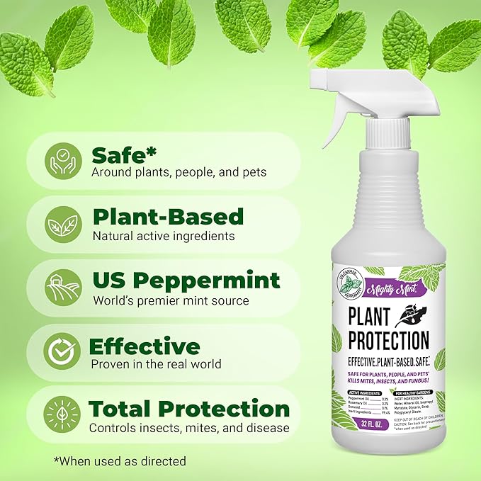 Mighty Mint Peppermint Oil Plant Protection Spray – Insect & Pest Control for Gnats, Spider Mites & Aphids – Plant-Based, Easy-to-Use with Microfiber Cloth- 32 oz