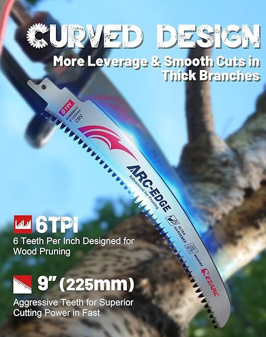 EZARC Japanese Teeth Reciprocating Saw Blade 9 Inch, Arc Edge Wood Pruning Saw Blades 6TPI for Tree Trimming, Wood Cutting, 3 Pieces