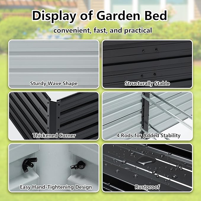 Galvanized Raised Garden Bed 6x3x2ft Outdoor Planter Box Galvanized Steel Garden Bed Kit for Vegetables, Flowers, Herbs and Succulents Black
