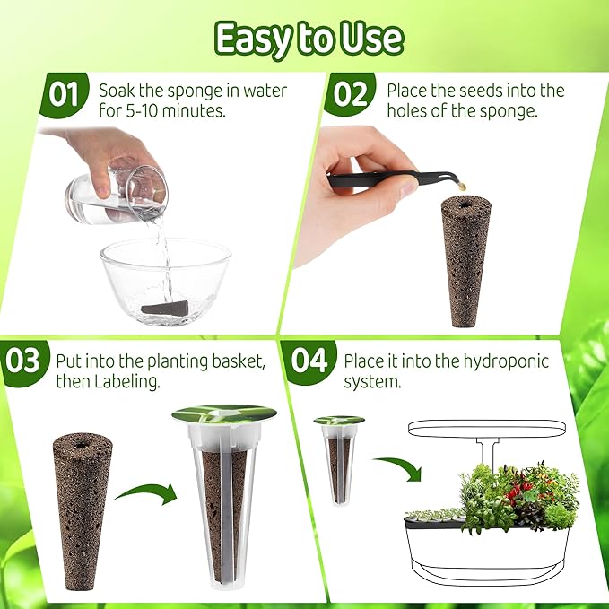 121 Pack Seed Starter Pods Kit for AeroGarden, Including 50pcs Grow Sponges, 50pcs Pod Lables, 1 Tweezers & 20pcs Tags, Replacement Root Growth Sponge for Most Hydroponics Growing System Seed Pods