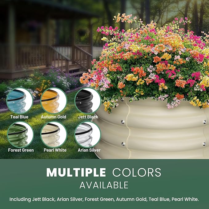 Round Galvanized Raised Garden Bed Kit, 2 Pcs 2 x 2 x 1ft Pearl White Galvanized Garden Boxes, Outdoor for Vegetables